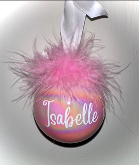 Personalised Pink Feather Christmas Bauble